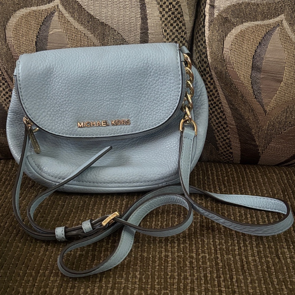 Michael Kors Sky Blue Crossbody Bag with Gold Accents